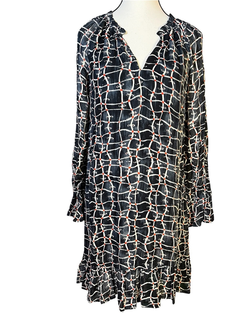 VELVET By Graham & Spencer Zurich Print Tunic Shift Dress Black/White/Red Sz XS